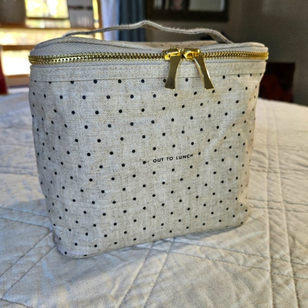 Kate Spade Lunch Bag Burlap Polka Dot with Gold Hardware